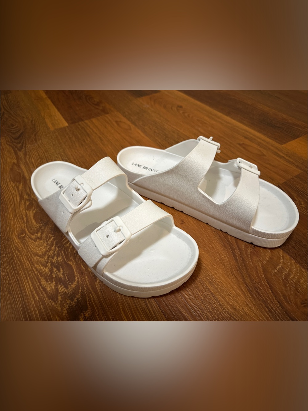 Lane Bryant White Platform Double-Buckle Slide Sandals